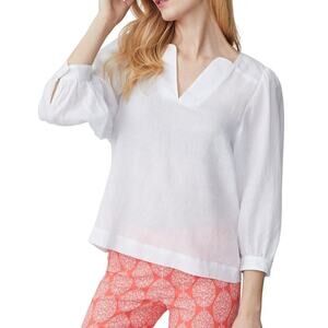 J McLaughlin Georgette Blouse White Top XS Boho Airy Ramie Tencel 3/4 Sleeves